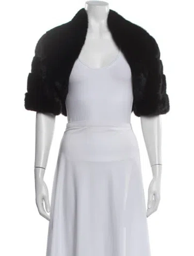 Pre-owned Per Se Mink Bolero In Black/white