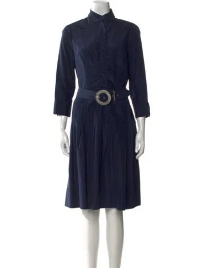 Pre-owned Per Se Mock Neck Midi Length Dress In Blue