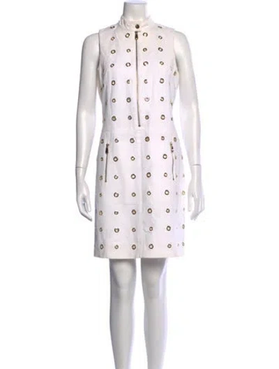 Pre-owned Per Se Mock Neck Mini Dress In White
