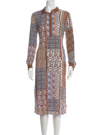 Pre-owned Per Se Paisley Print Midi Length Dress In Brown
