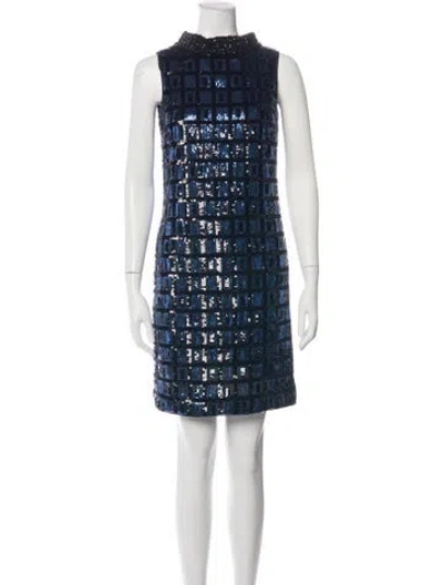 Pre-owned Per Se Patterned Mini Dress In Blue