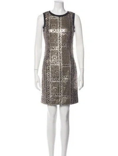 Pre-owned Per Se Patterned Mini Dress In Neutrals