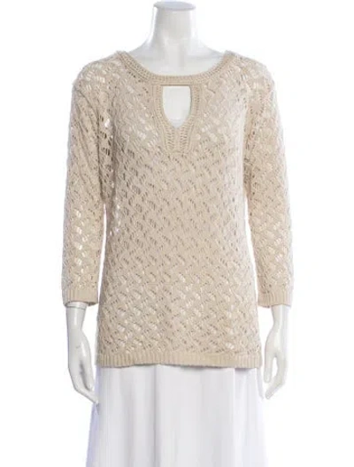 Pre-owned Per Se Patterned V-neck Sweater In Neutral