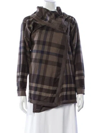 Pre-owned Per Se Plaid Print Jacket In Brown