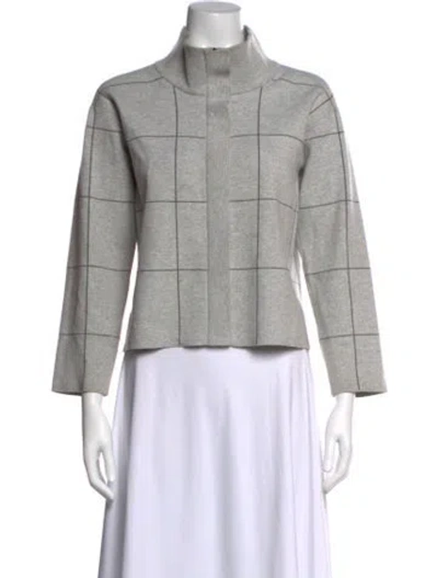 Pre-owned Per Se Plaid Print Mock Neck Sweater In Gray