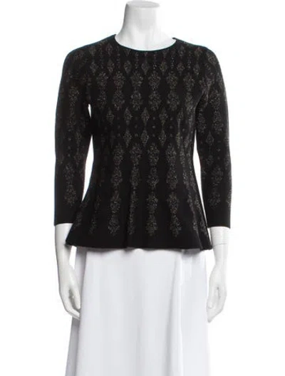 Pre-owned Per Se Printed Crew Neck Sweater In Black