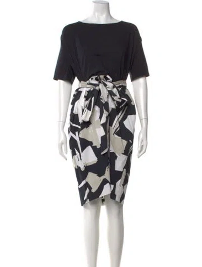 Pre-owned Per Se Printed Mini Dress In Black