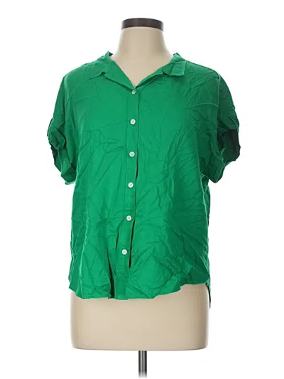 Pre-owned Per Se Short Sleeve Blouse In Green