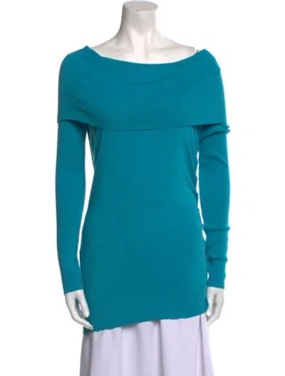 Pre-owned Per Se Silk Cowl Neck Sweater In Blue