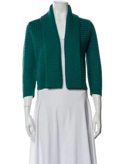 Pre-owned Per Se Silk Open Front Sweater In Green