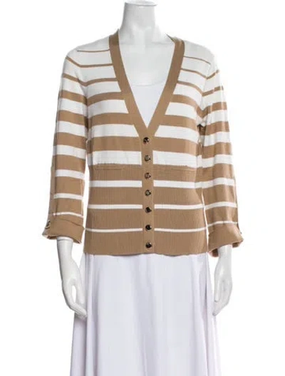 Pre-owned Per Se Silk Striped Sweater In Neutral