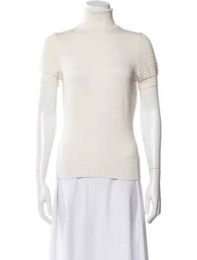 Pre-owned Per Se Silk Turtleneck Sweater In White