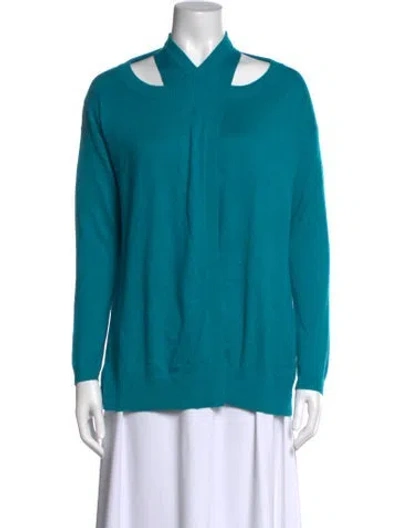 Pre-owned Per Se Silk V-neck Sweater In Blue