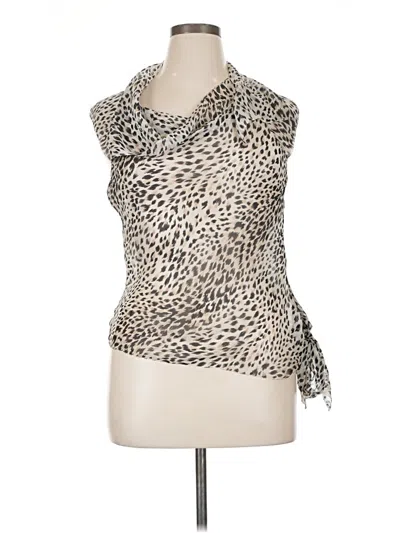 Pre-owned Per Se Sleeveless Silk Top Tan Cowl Neck Tops In Brown