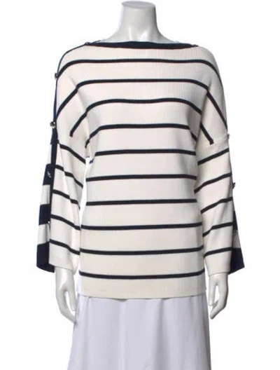 Pre-owned Per Se Striped Bateau Neckline Sweater In White