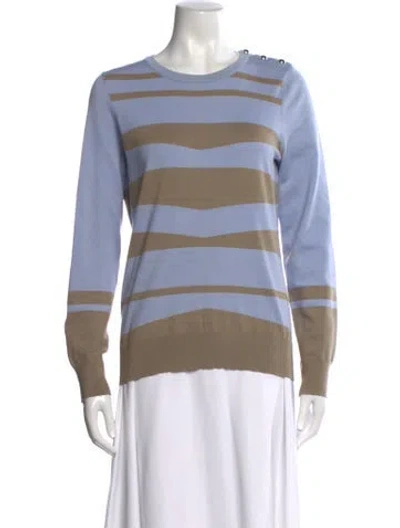 Pre-owned Per Se Striped Crew Neck Sweater In Blue