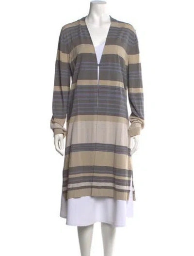 Pre-owned Per Se Striped Plunge Neckline Sweater In Neutral