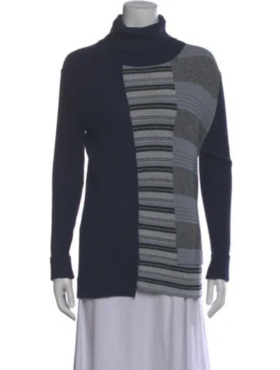 Pre-owned Per Se Striped Turtleneck Sweater In Gray