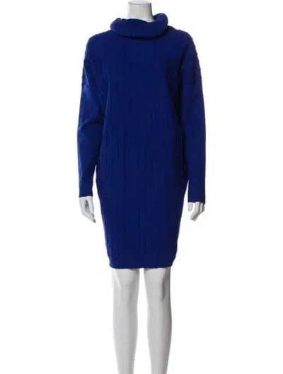 Pre-owned Per Se Turtleneck Midi Length Dress In Blue