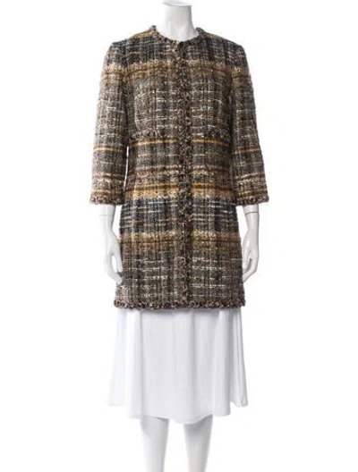 Pre-owned Per Se Tweed Pattern Coat In Brown