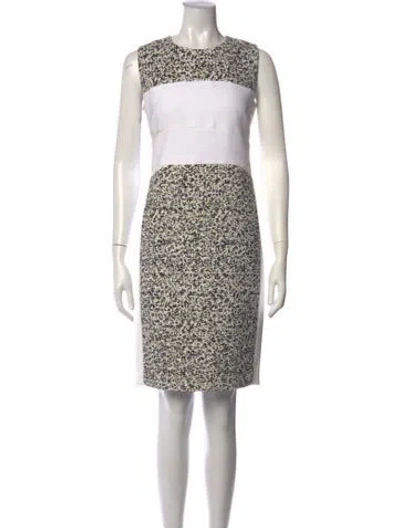 Pre-owned Per Se Tweed Pattern Knee-length Dress In White