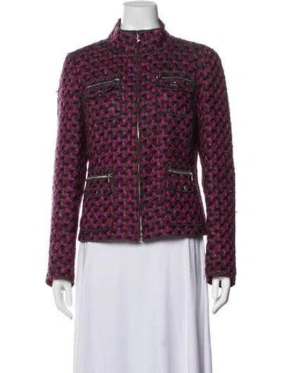 Pre-owned Per Se Virgin Wool Tweed Pattern Jacket In Purple