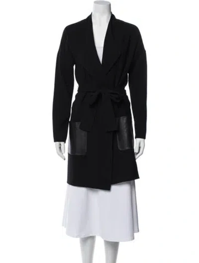 Pre-owned Per Se Wool Colorblock Pattern Trench Coat In Black