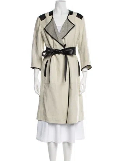 Pre-owned Per Se Wool Colorblock Pattern Trench Coat In Neutral