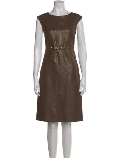 Pre-owned Per Se Wool Knee-length Dress In Gold/metallic