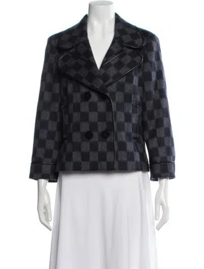 Pre-owned Per Se Wool Plaid Print Blazer In Blue