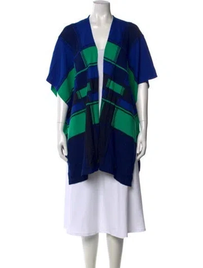 Pre-owned Per Se Wool Plaid Print Sweater In Blue
