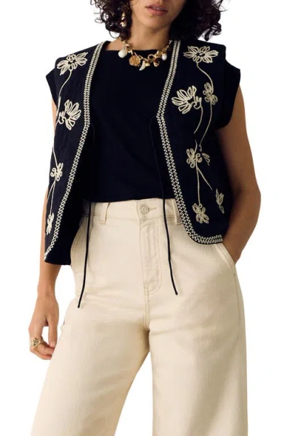 Per Una By M&s Embroidered Cotton Vest In Black