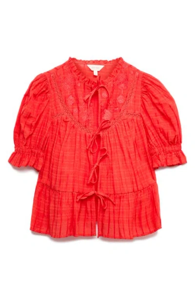 Per Una By M&s Embroidered Tie Front Top In Red