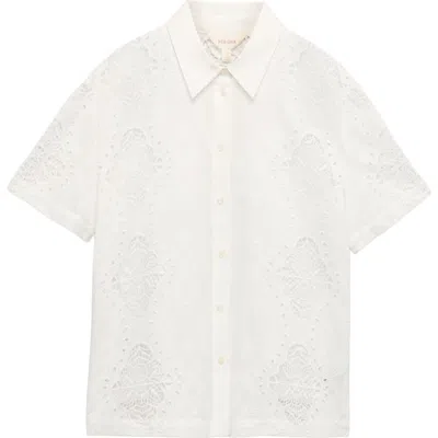 Per Una By M&s Floral Embroidered Cutwork Button-up Top In White