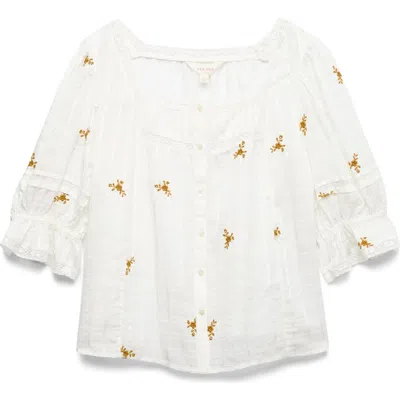 Per Una By M&s Floral Embroidered Lace Trim Button-up Top In White