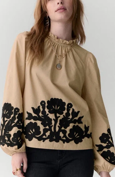 Per Una By M&s Floral Embroidered Mock Neck Top In Brown
