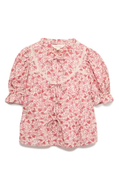 Per Una By M&s Floral Lace Inset Tie Front Top In Pink Mix