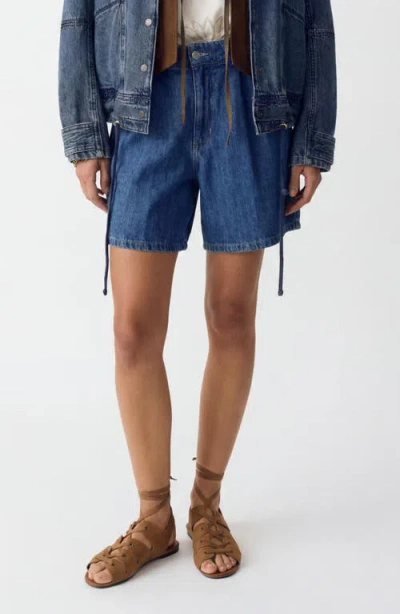 Per Una By M&s Pleated Denim Shorts In Blue