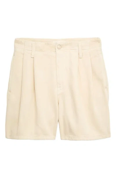 Per Una By M&s Pleated High Waist Cotton Blend Denim Shorts In Neutral