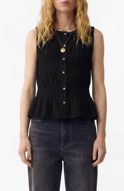 Per Una By M&s Shirred Button Top In Black
