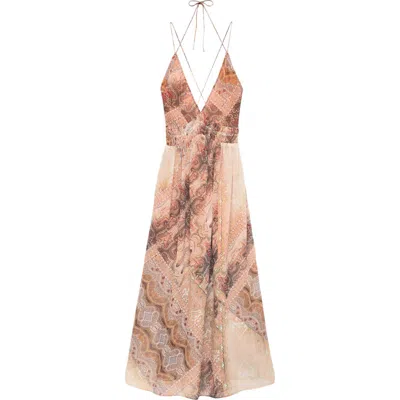 Per Una By M&s Tie Back Midi Dress In Pink Mix