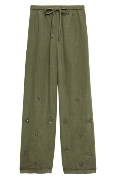 Per Una By M&s Wide Leg Embellished Pants In Hunter Green