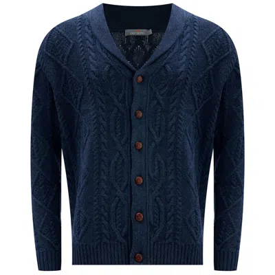 Peraluna Blue Shawl Collar Cashmere Blend Cable Knit Men's Cardigan - Indigo