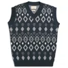 Peraluna Blue / White Pinto Diamonds Pattern V-neck Pure Organic Cotton Men's Knit Vest In Indigo In Blue/white