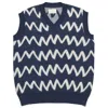 Peraluna Blue / White Pinto V-neck Zigzag Pattern Men's Knit Vest In Indigo In Blue/white