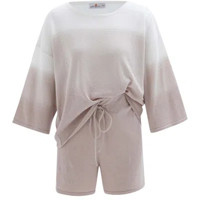 Peraluna Brown Siri Knitted Blouse & Shorts Matching Set In Beige