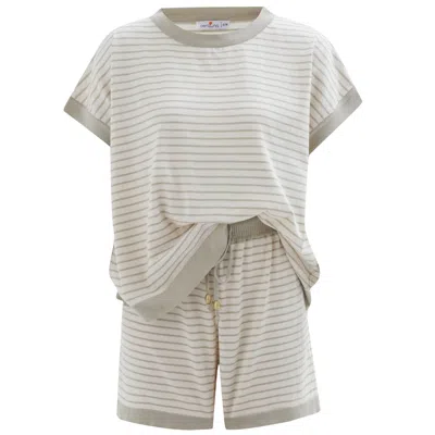 Peraluna Green / White Vera Knitted Blouse & Shorts Matching Set In Green / Ecru In Green/white