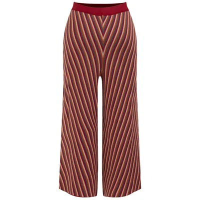 Peraluna Jacquard Striped Women's Knitwear Culotte Pants - Multicolour In Brown