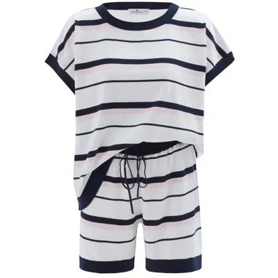 Peraluna Marine Knitted Blouse & Shorts Set In Multicolor In White