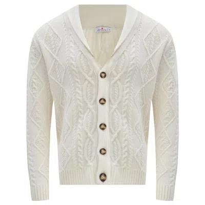 Peraluna White Benjamin Shawl Collar Cable Knit Men's Cardigan - Ecru